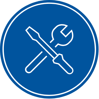 Wrench and screw driver icon with blue color background